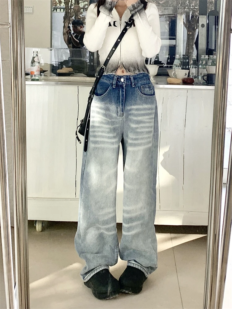 Women's High Waist Wide Leg Baggy Thick Jeans Cool Girl Chic Casual Pants Female Streetwear Y2K Loose Straight Denim Trousers