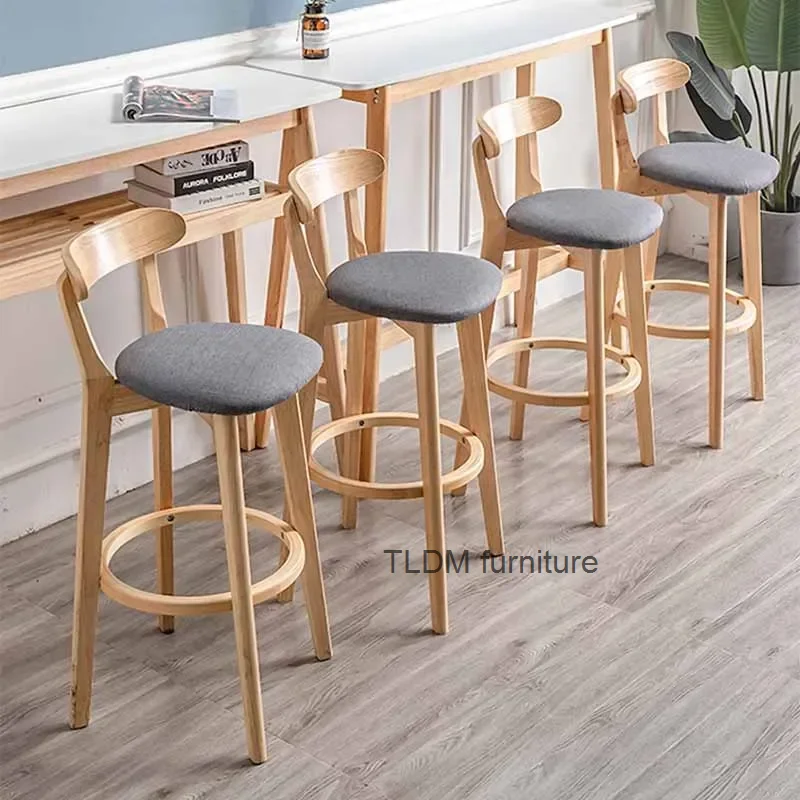 

Reception Solid Wood Bar Stools Designer Gaming Patio Backrest Bar Chair Counter Relaxing Sgabello Cucina Living Room Furniture