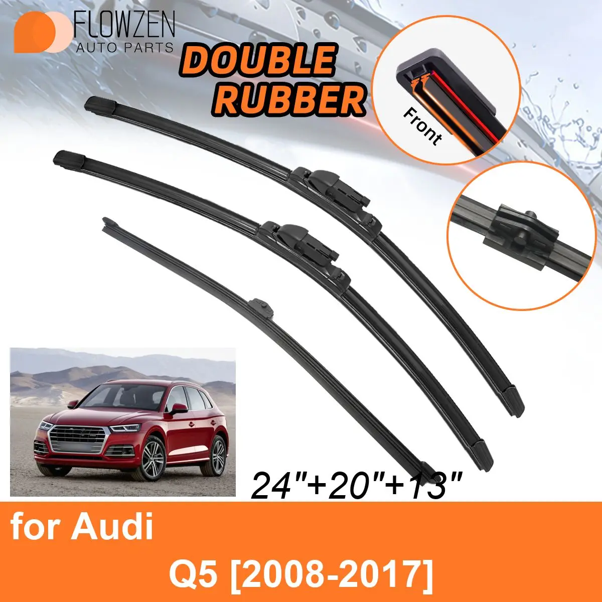 

Double Rubber Car Wiper Blades for Audi Q5 2008-2017 Rear Blades Accessories 2008 2009 2010 2011 2012 2013 2014 2015 2016 2017