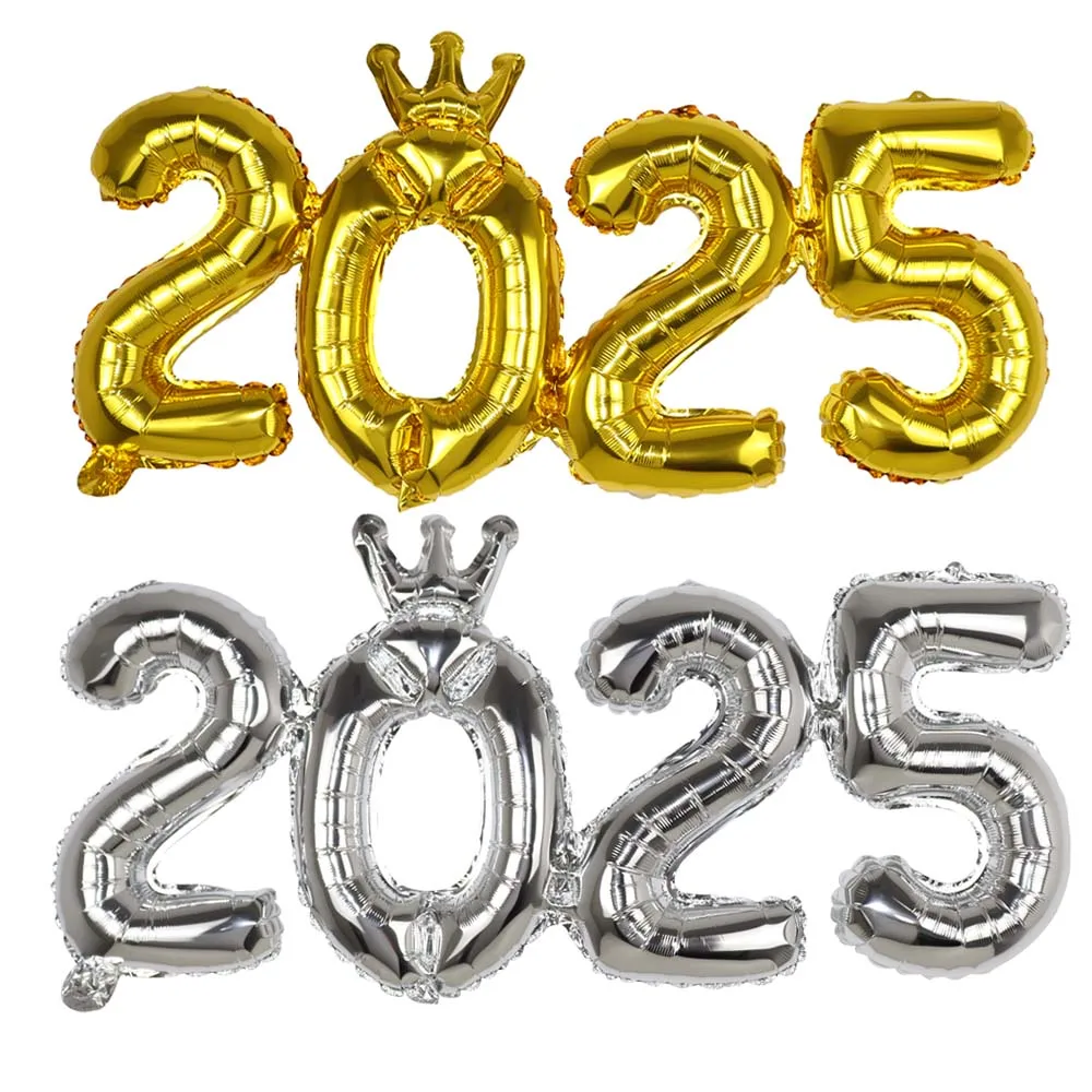 New Year 2025 Crown Number Foil Balloons Set Happy New Year Eve Party Photo Booth Prop Christmas Home Decorations Navidad 2025