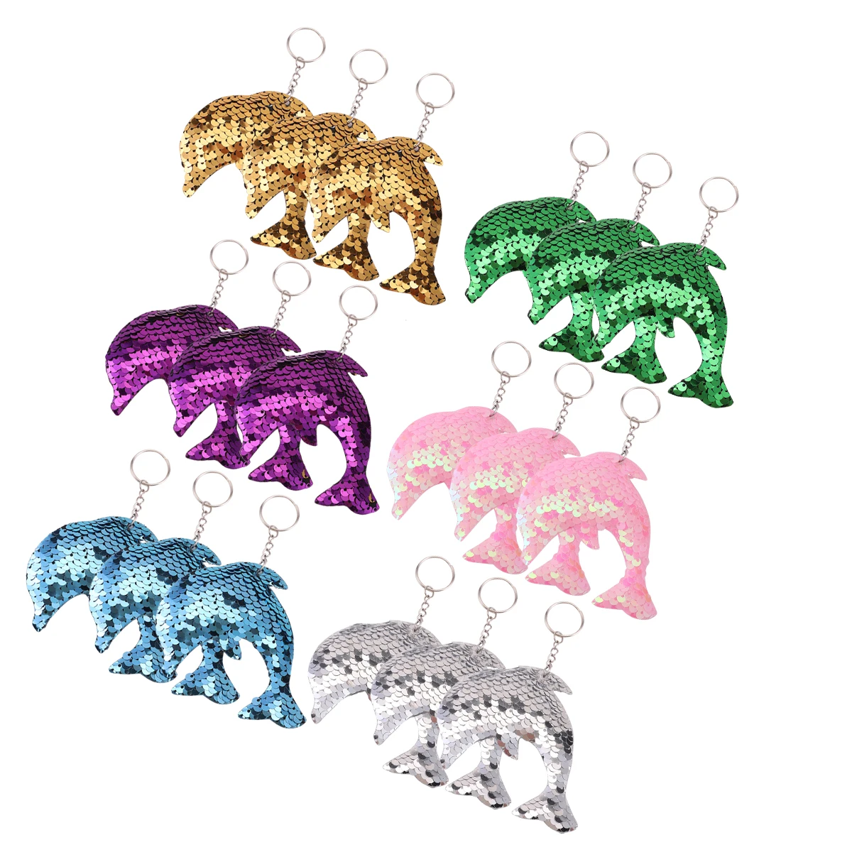 18 Stück Pailletten Schlüssel bund, Glitzer doppelseitige Delfine geformte Schlüssel ring Dekoration Brieftasche Tasche Rucksack Charms Geburtstags feier Gefälligkeiten – Detail 4