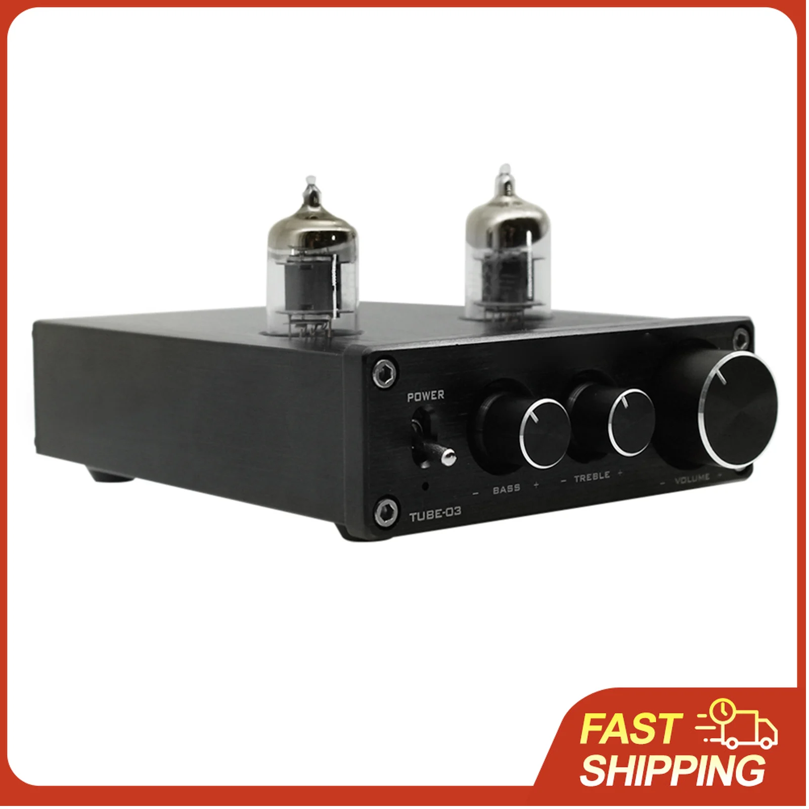 TUBE-03 Mini HiFi Audio-Vorverstärker 6K4 Röhrenverstärker Buffer Höhen- und Bassregelung RCA-Vorverstärker Schwarz Silber EU/UK-Stecker