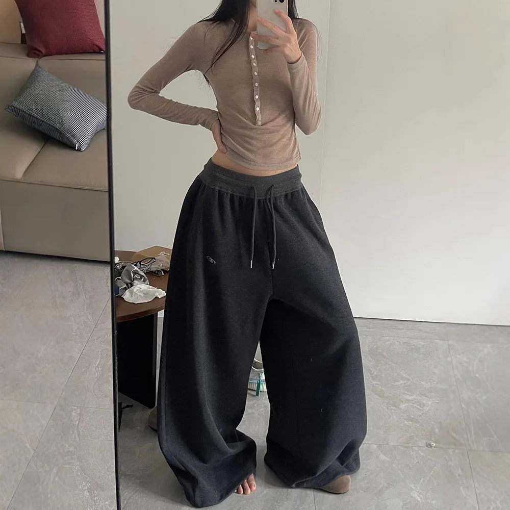 

American Style Sports and Casual Pants for Women in Spring and Autumn Loose Fit Thin Sweatpants Wide Leg Pants
