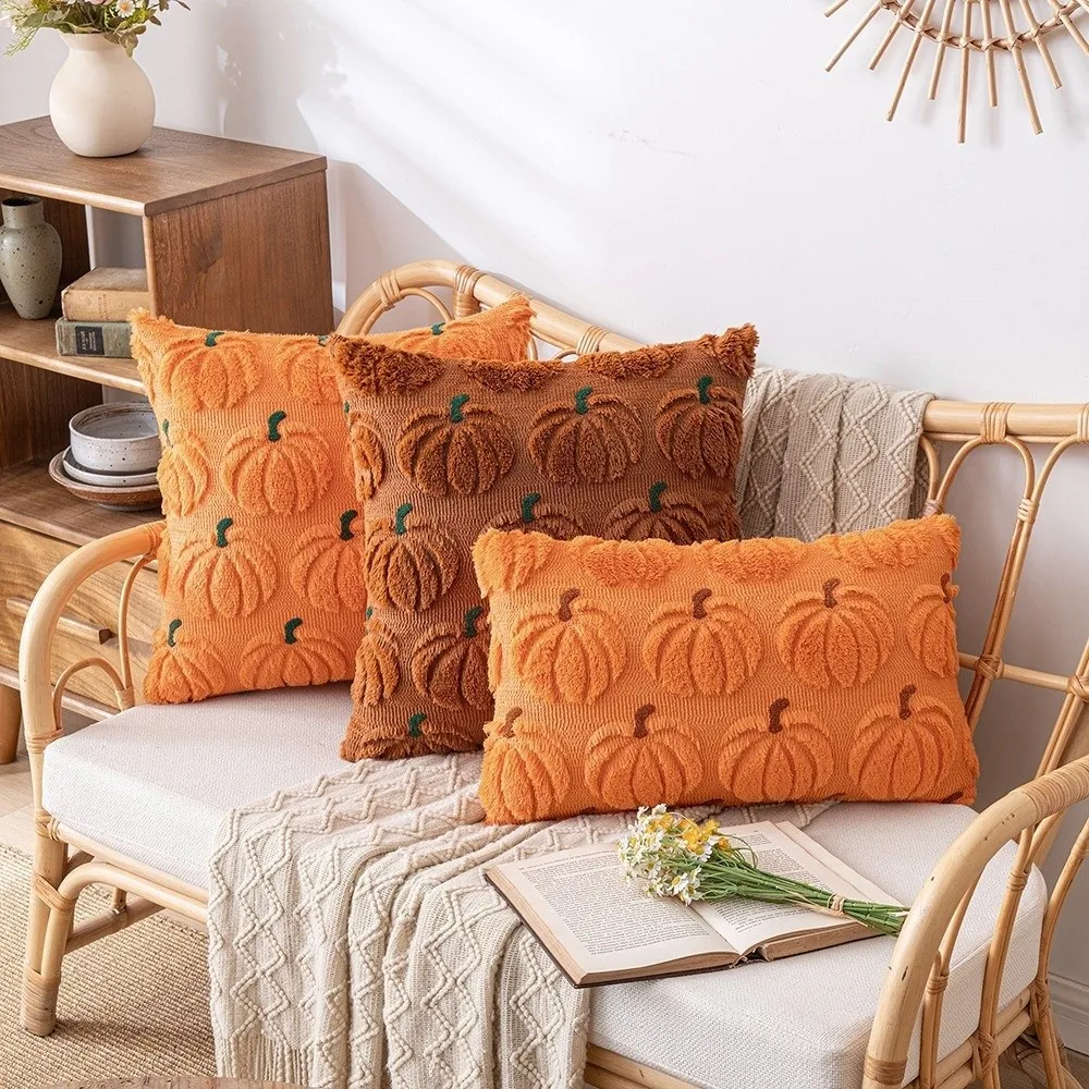 New Halloween Style Throw Pillow Cover Pumpkin Tufted Embroidered Cushion Cover 45x45cm Pillow Covers Fall Decor