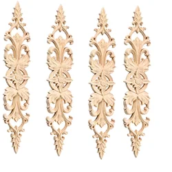 4/2/1 PC Long Wood-Carved Onlays Appliques for Furniture Door Center Decor Home Furniture Bed Door Cabinet Corner Decal 33x6cm
