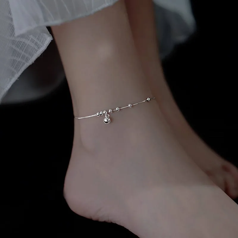 

Japanese Korean Simple Round Bead Bell Anklet for Women Niche Design High Sense Versatile Sweet Elegant Charming Foot Jewelry