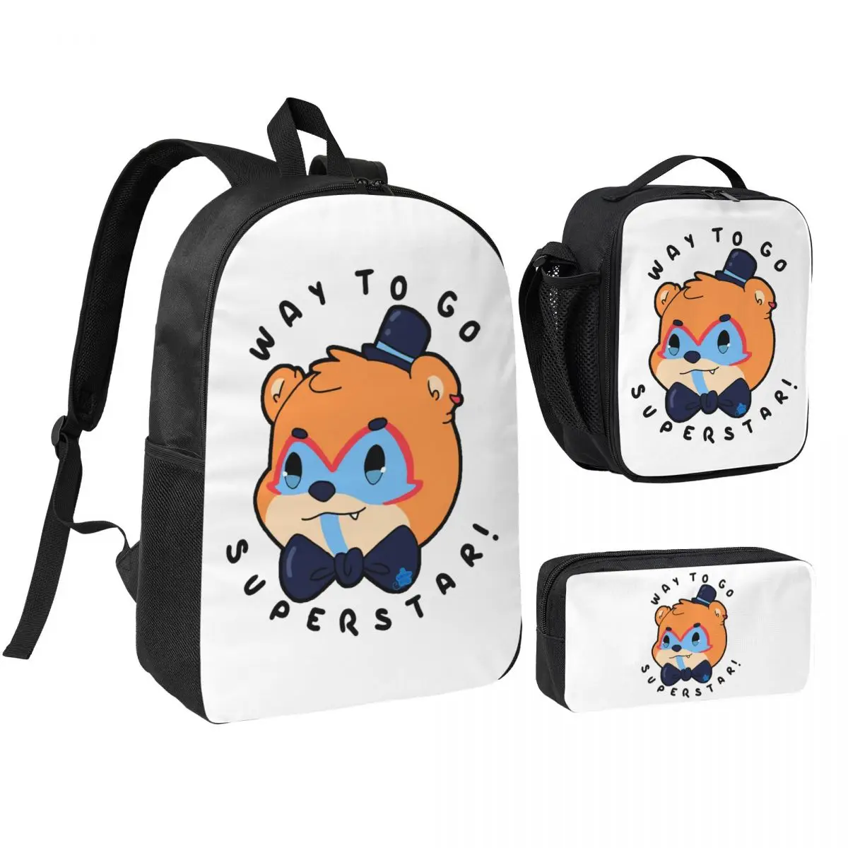 FNAF Security Breach Glamrock Freddy 'superstar' Mochila Bolsa para libros Bolsa escolar Bolsas de hombro 3ps Bolsa de almuerzo aislada Estuche para lápices