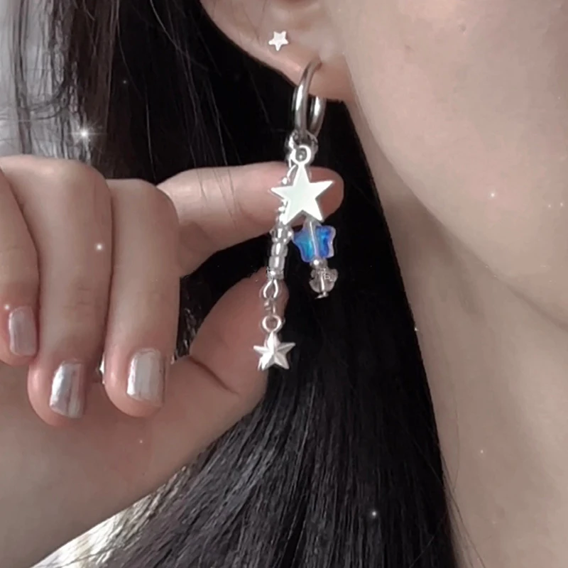 1Pair New Y2K Irregular Pentagram Earrings Women\'s Sweet Cool Hottie Fashion Star Tassel Earring Party Jewelry Gifts