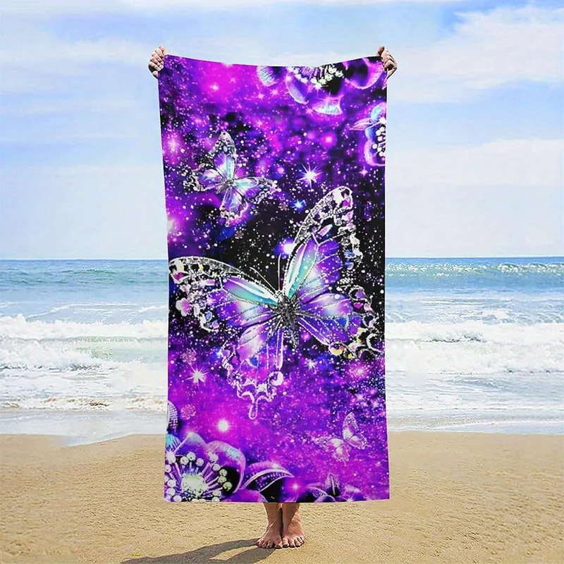 Beach Towel Galaxy and Butterfly Pattern Sun Protection Windproof Suitable for Swimming Pool Camping Travel Blanket