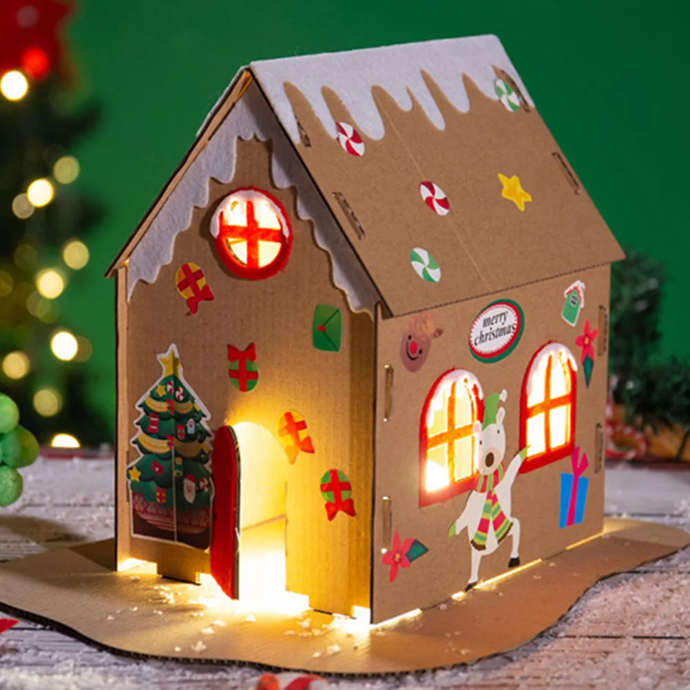 

20x20x20cm Handmade Christmas Biscuit House Kit DIY Educational Craft for Kids Luminous Interior Design Holiday Decorations Type