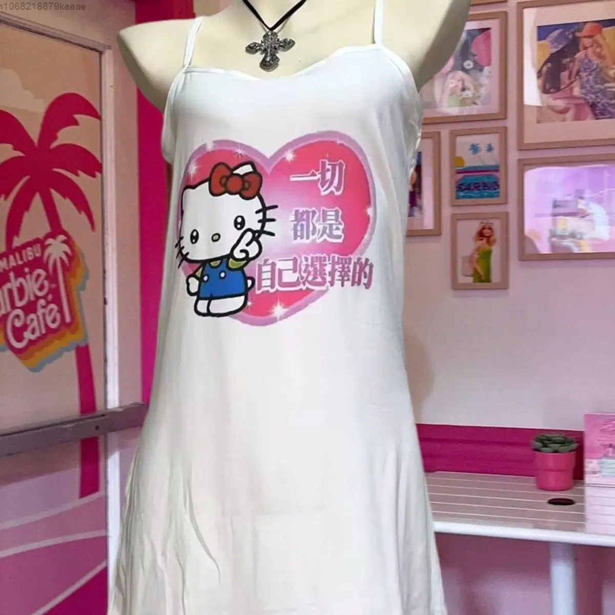 Sanrio Hello Kitty Cute Sling Dress Y2k Spicy Girl Casual Nightdress Sexy Sleeveless Pajama Suspender Women Home Sweet Nightgown