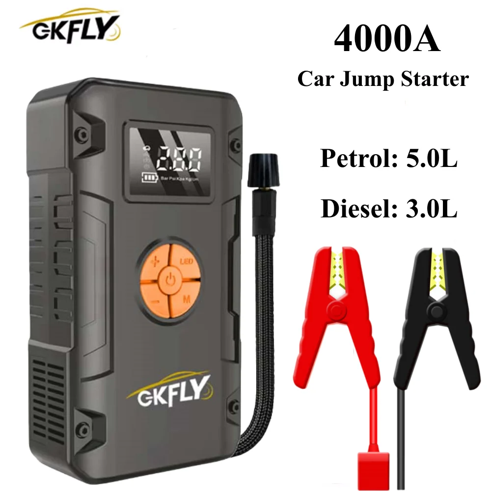 

4-IN-1 Car Jump Starter with Air Compressor Peak 4000A Auto Battery Booster 150PSI Air Pump Portable Power Bank Tire Inflator