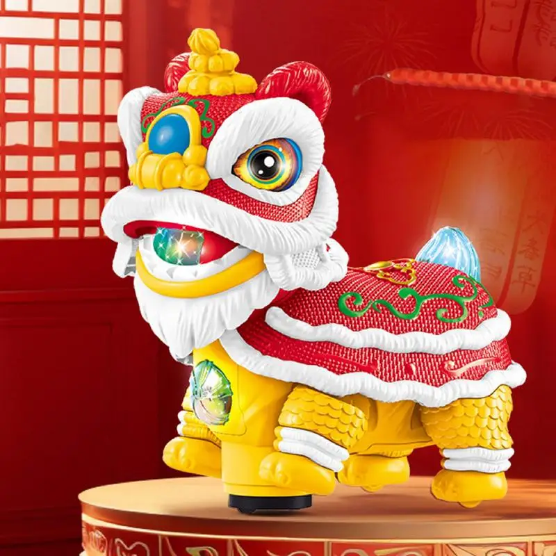 Cute Electric Lion Dance Toy Car Dashboard Ornaments  Shaking Waking Lucky Lion Dance Model with Light Music for Home Decoration