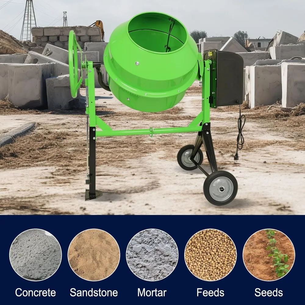 Concrete Mixer 5.7 Cu Ft 160L Portable Wheelbarrow Electric Cement Mixing Machine for Stucco Mortar Seeds