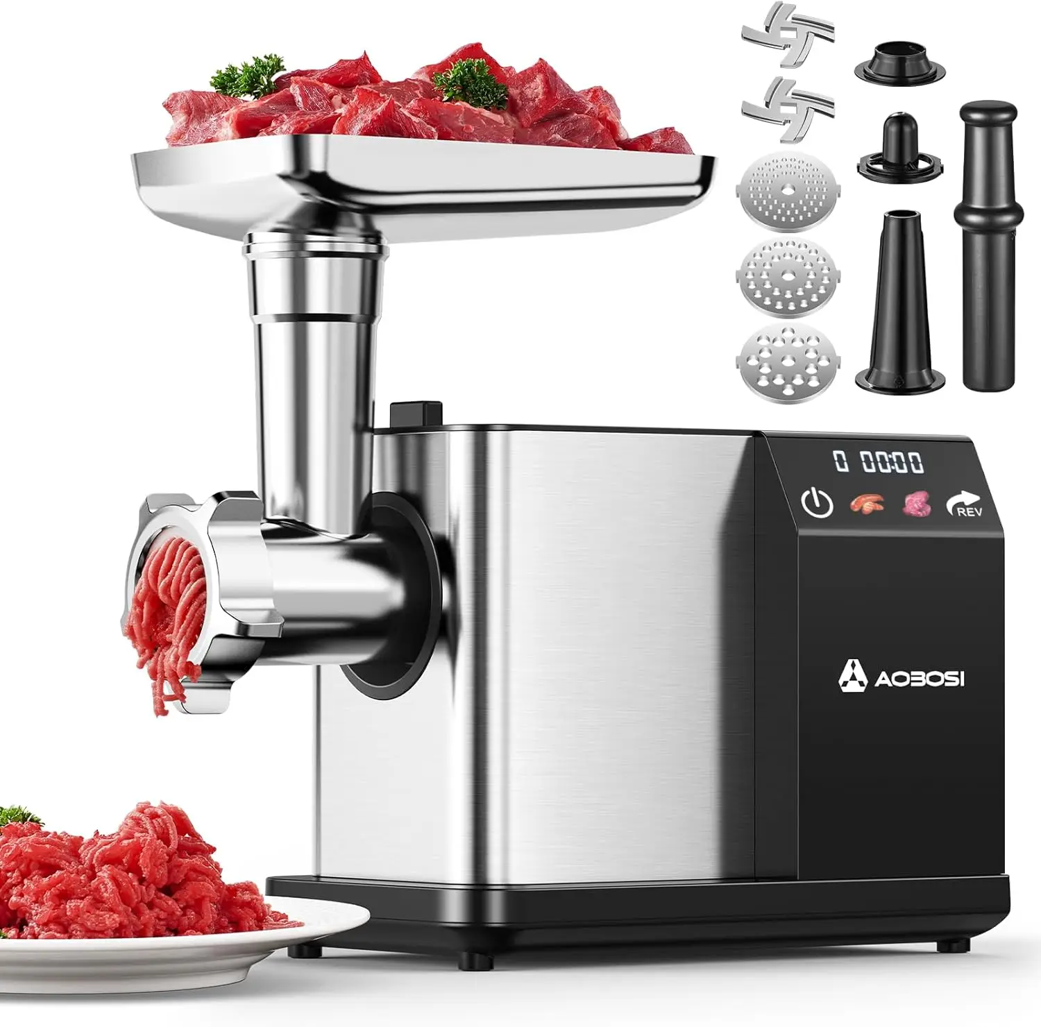 

Meat Grinder Electric 3000W Max with Touch Color Screen, Auto-Reverse & Built-in Storage - 3 Speed Settings,Grinding, Sausage &
