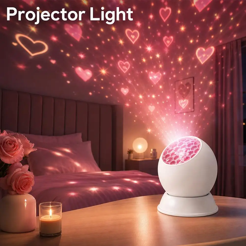 Romantic Pink LED Projector Light Heart Star Projection Night Lamp Desktop Wall Mount For Bedroom Valentine Decor