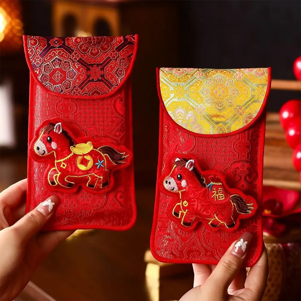 

Chinese Style Cloth Red Envelope Traditional Cartoon Red Pocket 2026 Year of The Horse Best Wishes Gift Envelopes New Year Gift