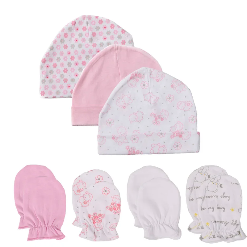 Kiddiezoom Newborn Baby Hats+Gloves Sets 0-6M Infants  Boy Girl Accessories Kid Sleeping Safety Stuff