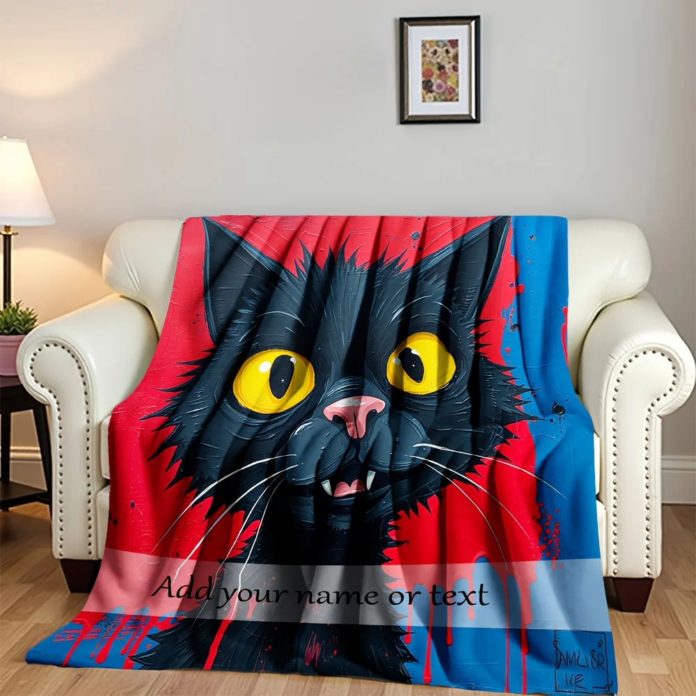 Customizable Black Cat Glitter Blanket - Soft Flannel, Quick-Dry & Durable, Perfect for Birthdays, Christmas, Valentine'S Day
