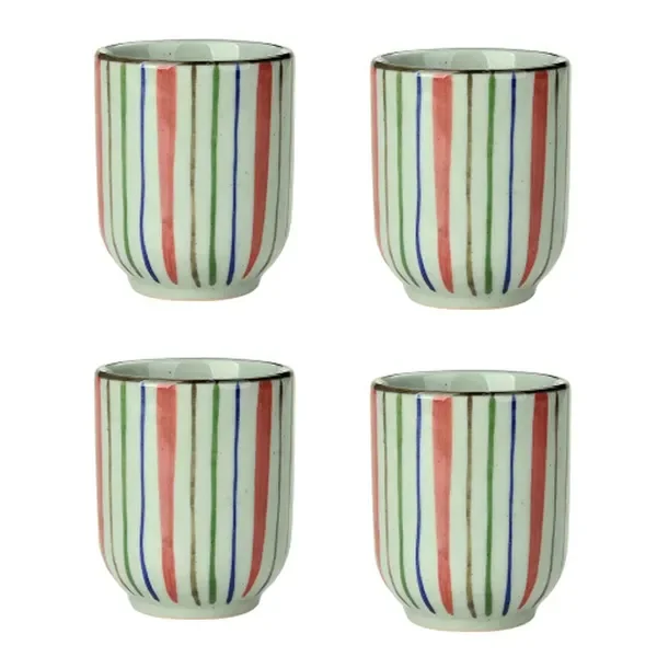 

4Pcs Japanese Style Printing Stripe Ceramic Teacups Small Straight Wine Glass 150ML