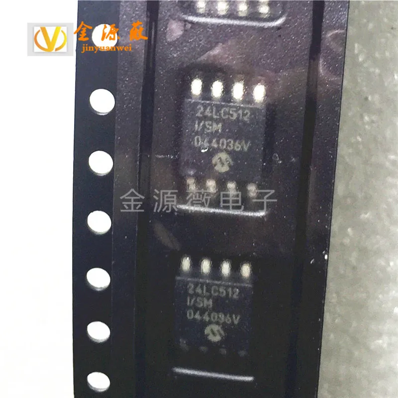 (5PCS) 24LC512-I/SM SOIJ-8-208mil EEPROM 512-Kbit(64K x 8bit), I2C interface, operating voltage: 2.5V to 5.5V