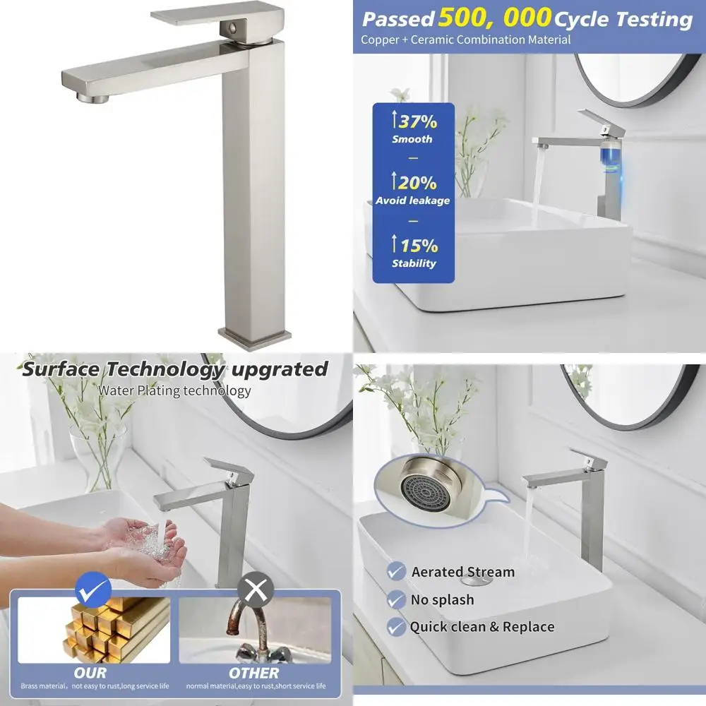 

Modern Single Handle Brass Bathroom Faucet with Brushed Nickel Finish for Single Hole Basin Vanity Sinks