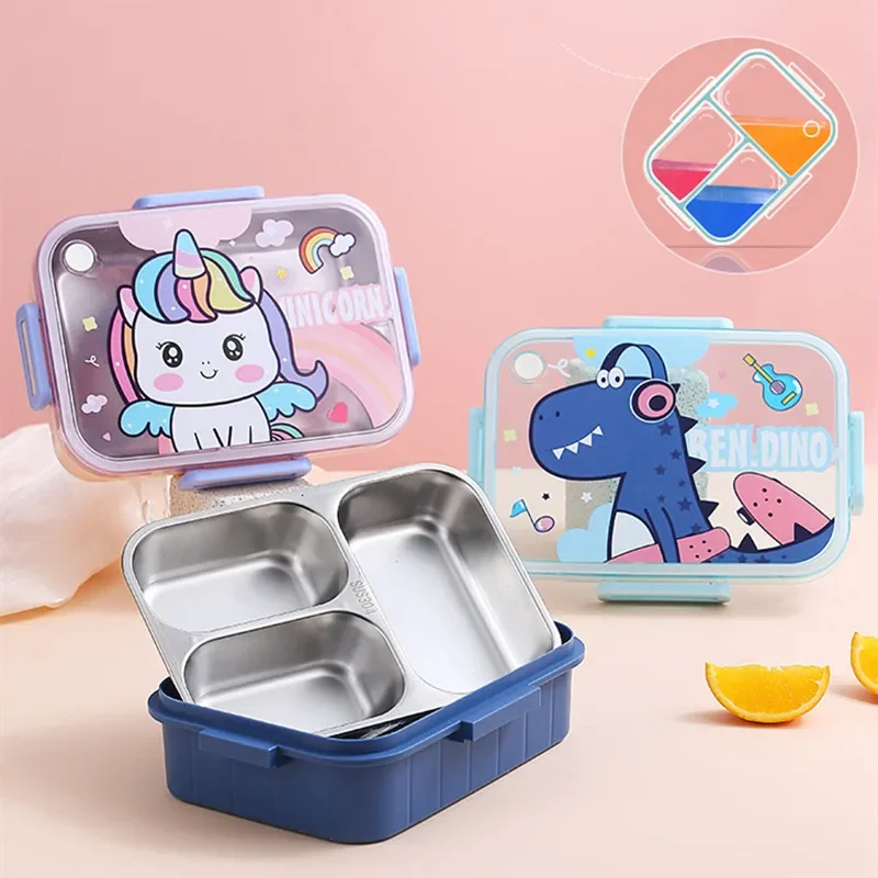 800 ml Cartoon Edelstahl 304 Lunchbox mit Löffel Kinder Auslaufsicher Bento Box Student Schule Büro Lebensmittelbehälter