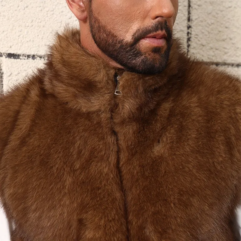 Keep Warm Stand Collar Short Faux Fur Loose Waistcoat Furry Vest Jackets 2025 Autumn Winter Womens Faux Fox Fur Leopard Vest Top