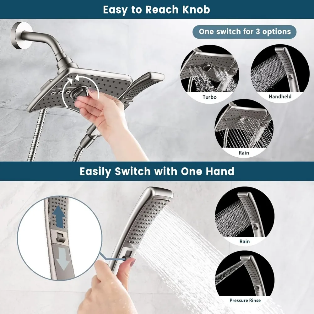 Imagem -03 - Shower Head Combo com Configuração Spray Handheld Fixo com Rosto Cinza Níquel Escovado