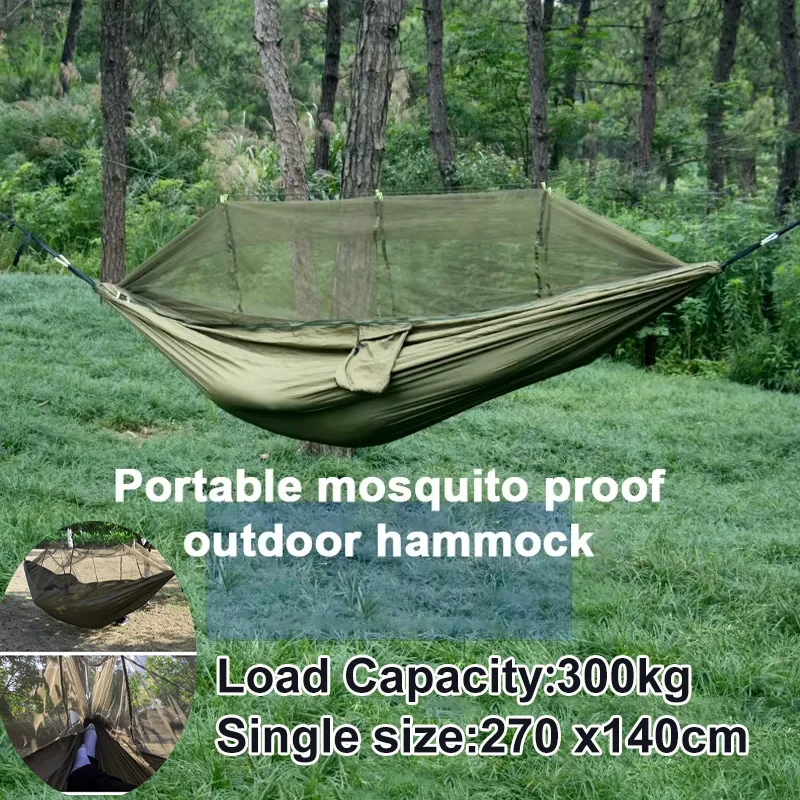 

Lightweight Camping Hammock with Mosquito Net Portable Single Hammock 300kg Load Capacity Sleep Swing for Outdoor Hiking Travel