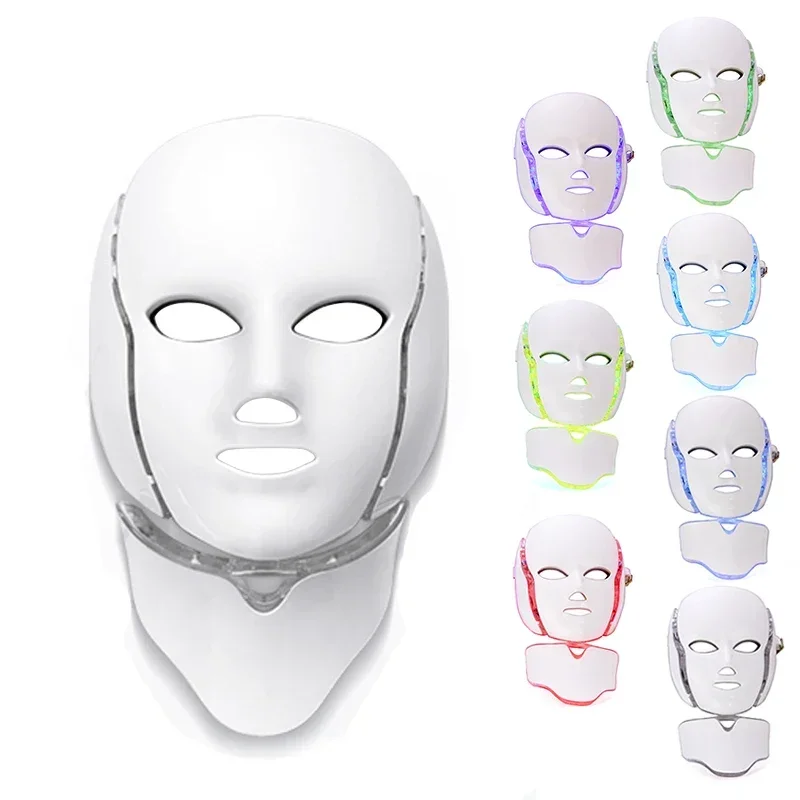 7 cores terapia de luz led máscara facial com pescoço clareamento máquina de rejuvenescimento da pele máscara facial cuidados com a pele anti acne remoção máscara