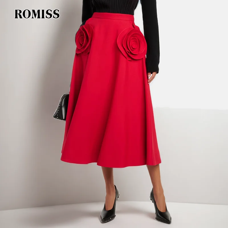 ROMISS-Jupe mi-longue à taille haute pour femme, avec des appliques épissées, patchwork, fermeture éclair, plis, couleur unie, tempérament, été