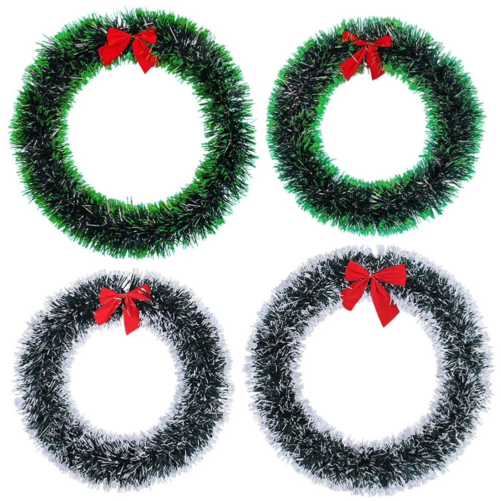 Christmas Hanging Garland with Red Bow 25/30CM Cabinet Wreath Plastic Tinsel Wreaths Crafts New Year Festive Party Decoration