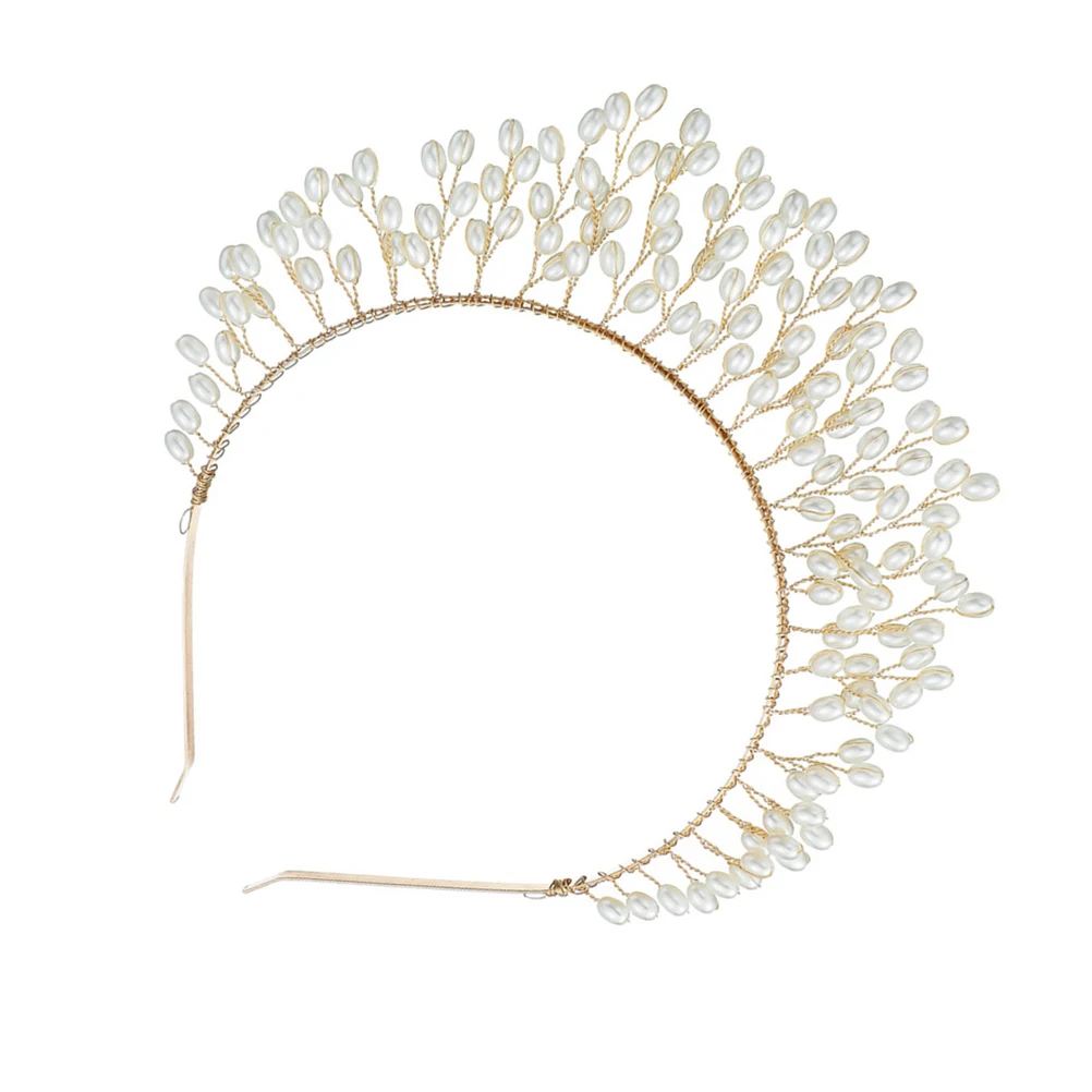

Pearl Tiara Crown for Bride Photo Props Manual Wedding Headdress Fashion Headwear