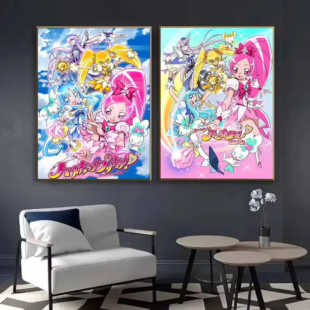 P-Pretty Cure Anime Poster Waterproof Sticky Wall Art Print For Bedroom Living Room Hallway Bar Home Decor