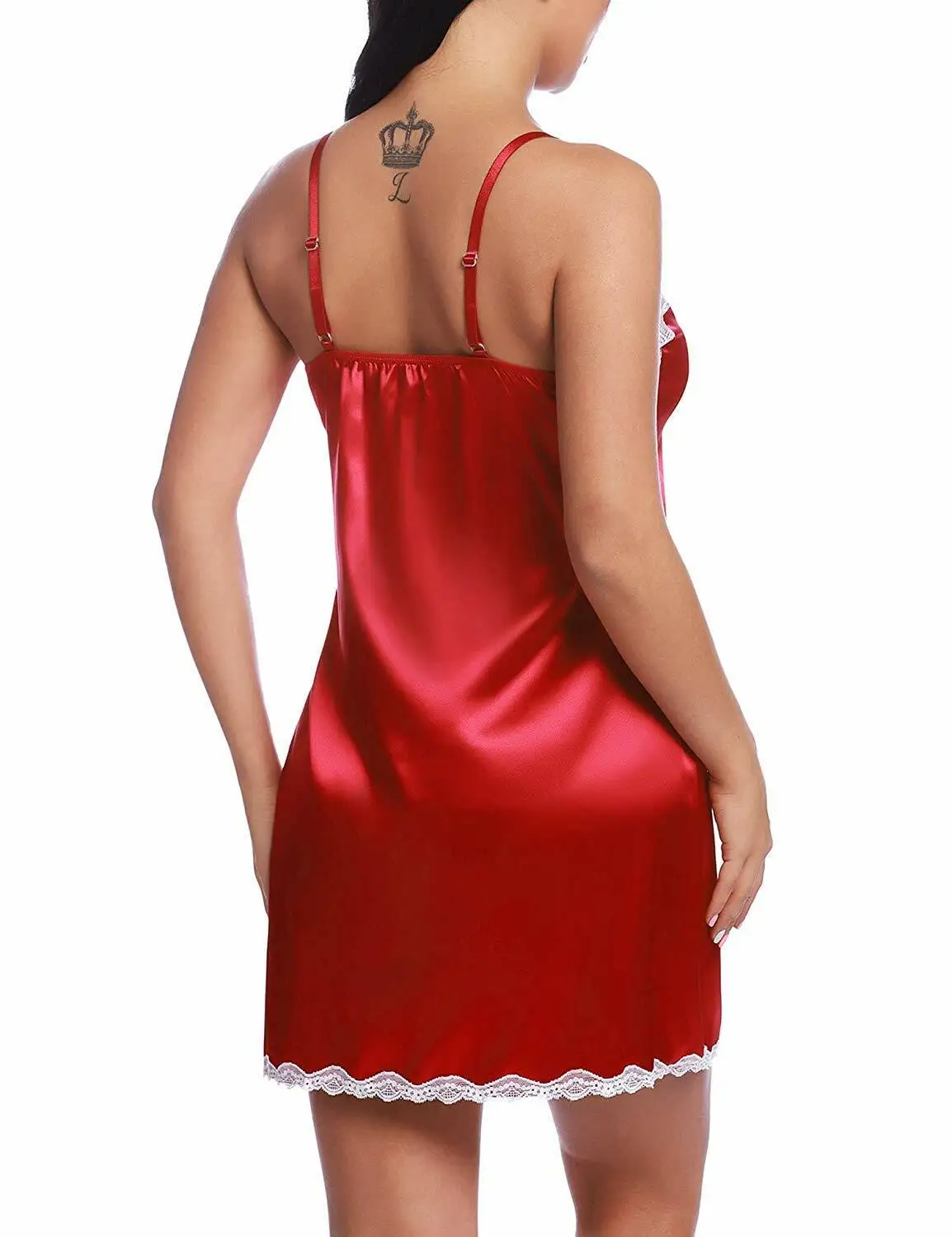 Lady Sexy Backless Mini Camicia da notte femminile Lingerie Estate Chemise Sleepwear Reggicalze Camicia da notte Raso di pizzo Abbigliamento da casa Pigiama