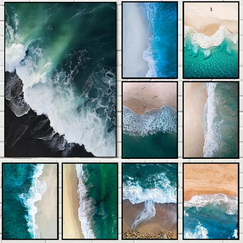 الشمال الحديثة منعش المناظر البحرية شاطئ المحيط موجات المشارك قماش اللوحة طباعة جدار صورة فنية لغرفة المعيشة ديكو بدون إطار #2