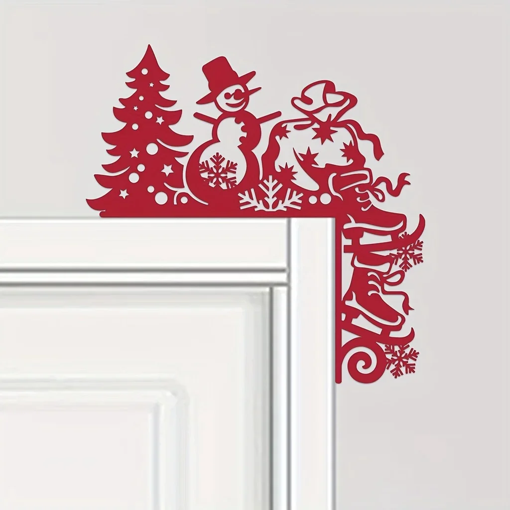 

1pc Christmas Red Metal Door Corner Decorations, Christmas Party Doors Door Frame Corner Decorations Wall decoration