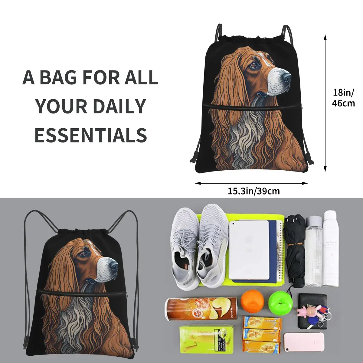 Afghan Hound (Stiker dan cetakan) ransel tas tali serut mode bundel tas sepatu saku untuk siswa sekolah