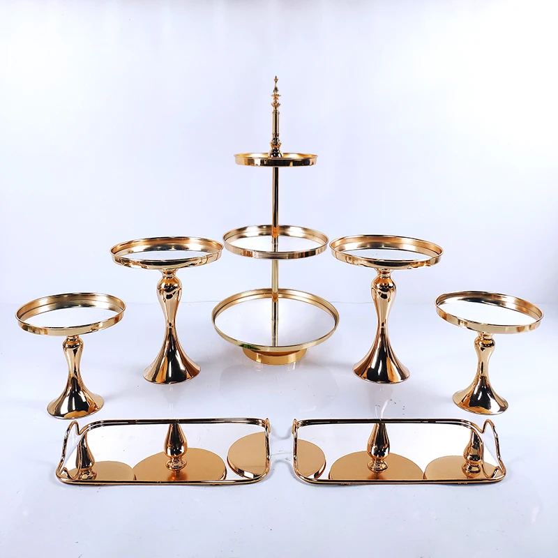 Silver Gold 7-10pcs  Electroplate Metal  Crystal Cake Stand Set Display Wedding Birthday Party Dessert  Cupcake Plate Rack