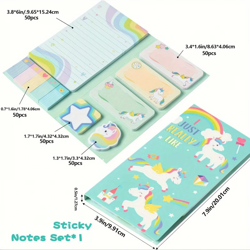 Magic Horse Sticky Notes Set：550 Zhang，Cute Self Adhesive Memo Pads with Animal Dividers，Perfect for school or office