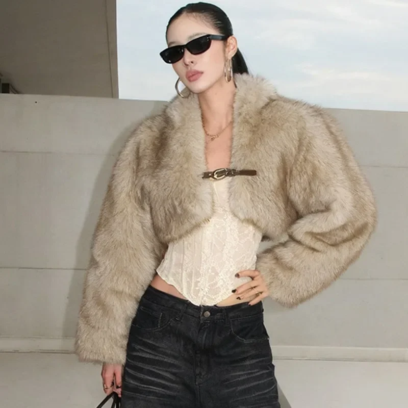 

Fmxires Autumn Winter Plush Coat Fashion New Solid Casual Thick Plush Cardigan Retro Commuter Streetwear Chic Women Outerwear