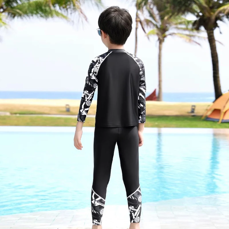 Full Body Boys Swimwear Sun Protection Kids Swimsuit Two Piece Children Long Sleeve Bathing Suit Summer Swimming Pool Clothes