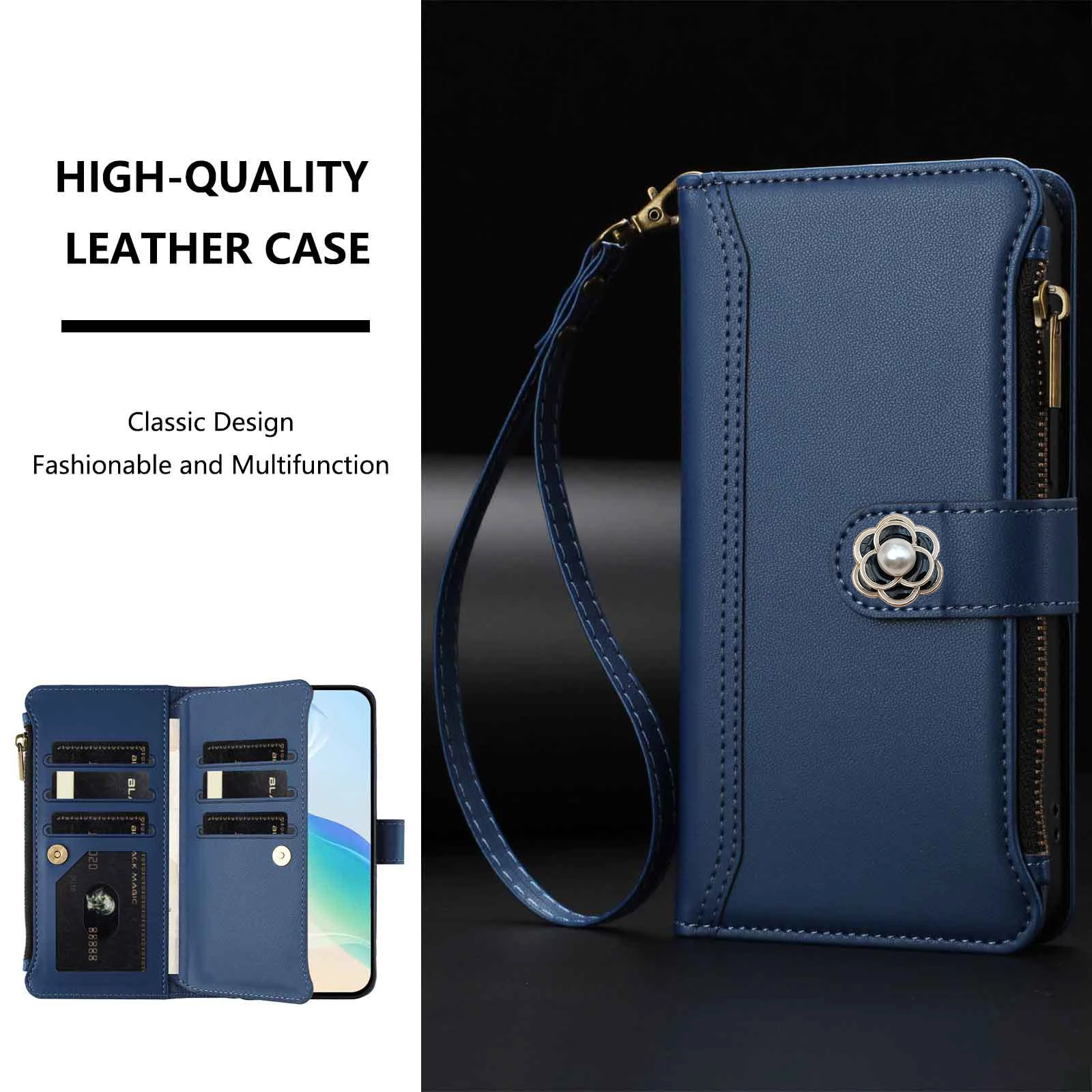 Camellia Buckle Crossbody Leather Zipper Wallet Case For Ulefone Note 21 20 Pro 19 18 Ultra 17 16 14 Wirelss Chaging Flip Cover