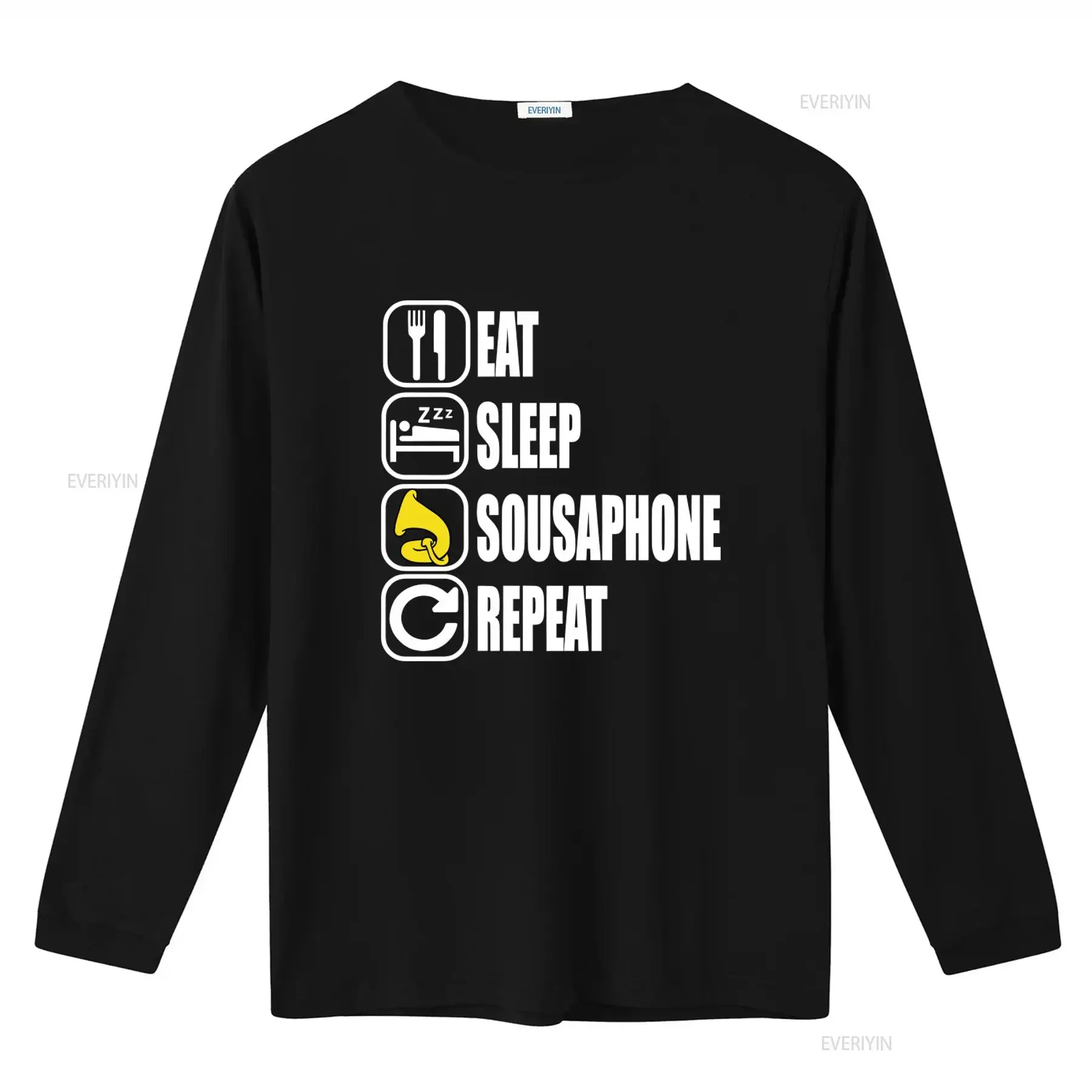 Eat Sleep Sousaphone Repeat T Shirt for Marching Band Players Funny Design with Icons vintage Washed Top For Everyday Wear