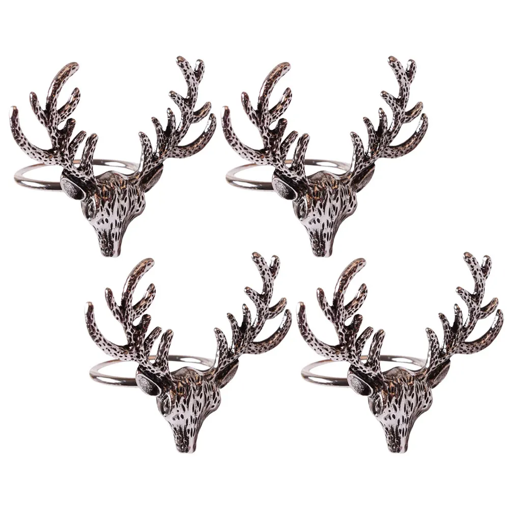 

4 Pcs Silver Deer Head Napkin Rings Elegant Metal Tableware Accessories Xmas Kitchen Home Restaurant