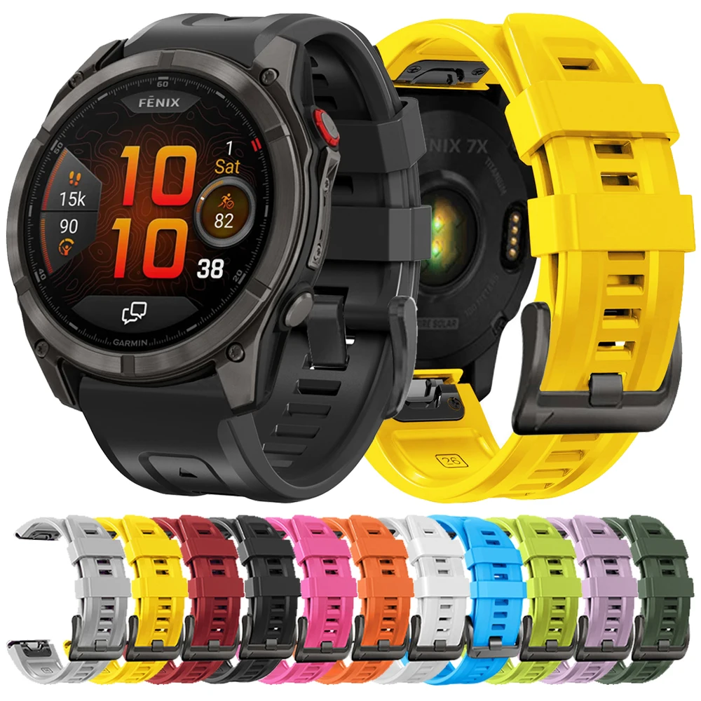 QuickFit 22mm 26mm Sports Silicone Strap For Garmin Fenix 8 Pro 47mm 51mm AMOLED Watchband Fenix7 7X 6 6X 5 5X/Epix Pro Bracelet
