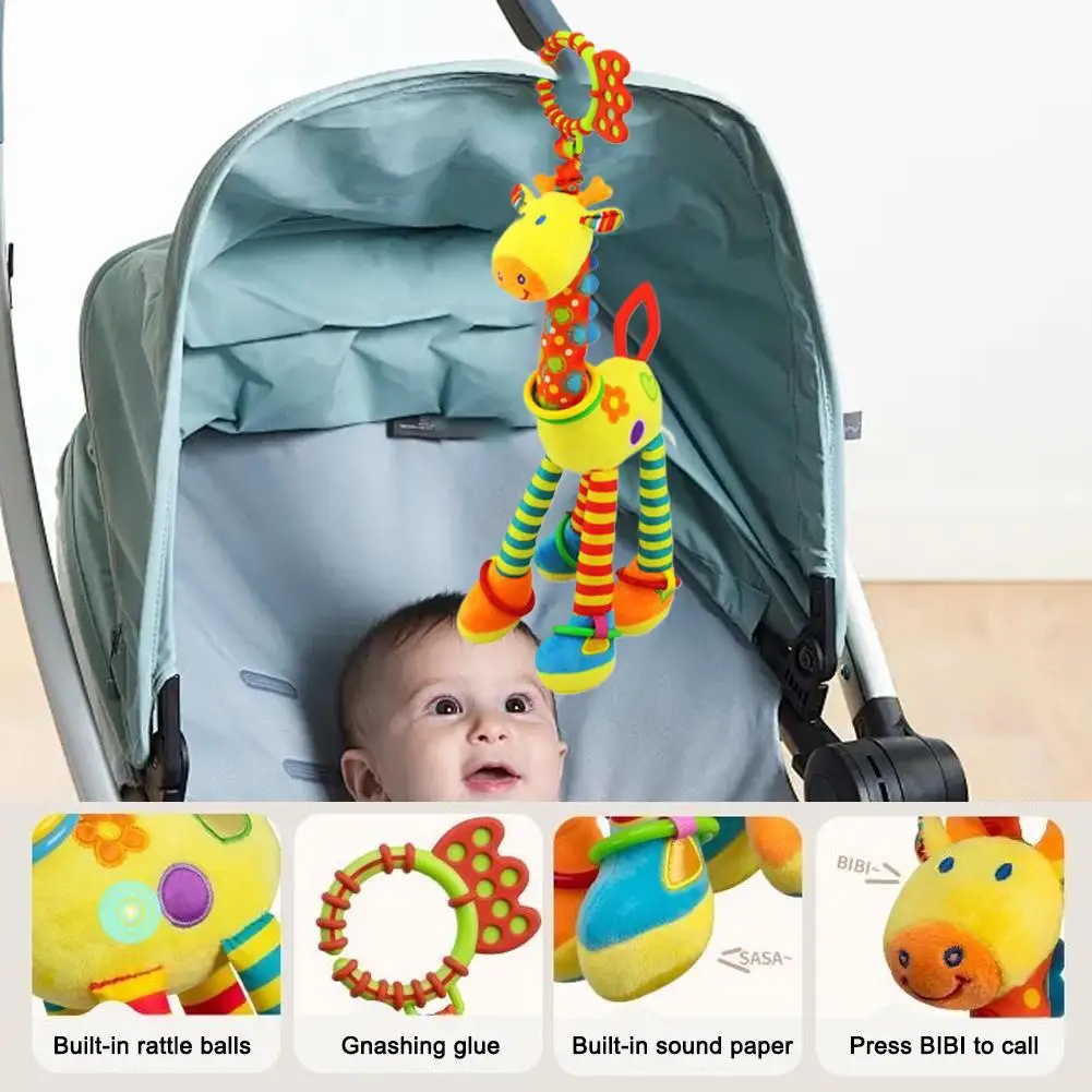 Zachte Giraffe Handbells Rammelaars Pluche Baby Baby Ontwikkeling Handvat Speelgoed Met Bijtring Baby Speelgoed Voor Pasgeboren Geschenken