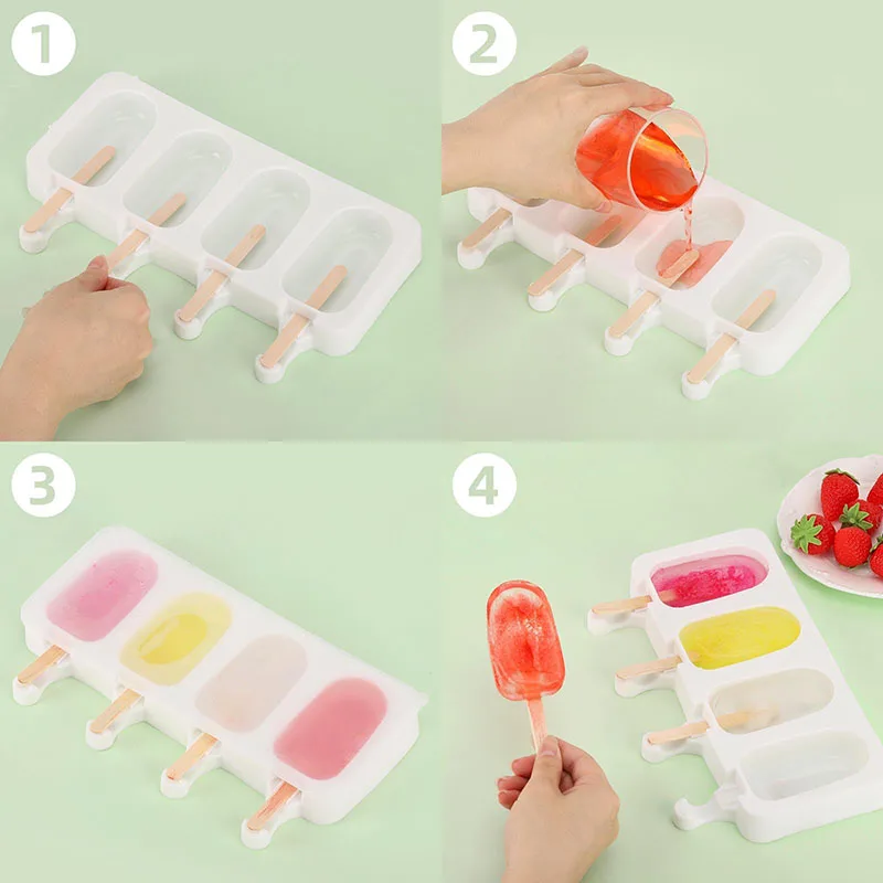 Popsicle Silicone Mold Reusable Food Grade Frozen Ice Cream Dessert Cakesicle Moulds Ice Pop  Molds for Baking 50 Wooden Sticks