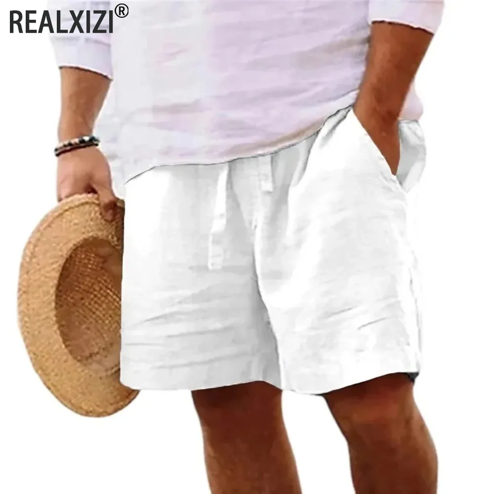 الصيف الرجال شورتات للبحر بلون عادية القطن الكتان سراويل قصيرة فضفاضة تنفس السراويل الرياضية الركض الذكور الشارع الشهير